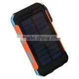 Hot 8000mah Waterproof Solar Power Bank Mobile Portable Charger With Double Flashlight