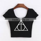 Sexy womens pullover custom softtextile printed crop top short sleeve T shirts clothing