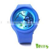 Cartoon Printing Dial Silicone Round Jelly Watches Blue Soft Skin 13 Colors