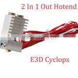 3D Printer Parts All Metal E3D Cyclops 2 In 1 Out Hotend Copper Fittings Dual Color Switching Hotend for 0.4mm Nozzle 1.75mm