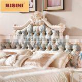 New Arrival European Hancarved Wooden Fabric Double Bed thumbnail-3