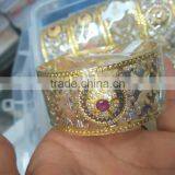 Broad Hand Carved 2 Tone Gold Plated BRACELET BANGLE KADA , Dancing Stone thumbnail-3