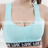 2017 Personalized Your Own Brand Design Yoga Fitness Wear 95% Cotton 5% Spandex OEM Woven Logo Stretch Band Women Sport Crop Top thumbnail-2
