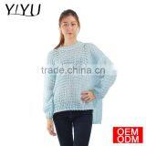 Oversized Plus Size Hand Knit Sweater Blue Loose Knit Women's Sweater thumbnail-5