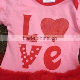 2016 Valentine's Day Design Baby Girls Romper Ruffle Dress Clothes Pink Red"Love" Cute Baby Kids Clothes With Matching Headband thumbnail-3