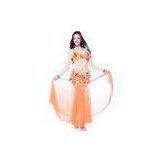 Orange Diamond Hemp Belly Dance Performance Costumes with Floral Print