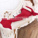 Red acrylic weaven knit mermaid tail blanket soft sofa blanket knit pattern