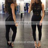 Amigo 2017 New Design Sexy Women Evening Wear Black Sleeveless Mesh See Throught Bodycon Bandage Jumpsuit for Girls thumbnail-2