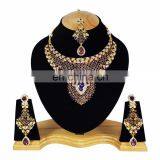 Indian Designer Gold Plated Bollywood Pary wear Jewelry Necklace Set Dark Purple Color