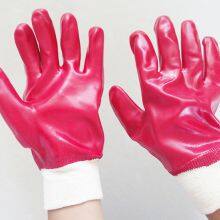 Oil and Chemical Resistant Industrial Heavy Duty Cotton Interlock Knitted Wrist Dipped PVC Coated Gloves thumbnail-2