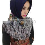 Fashion Islamic Headscarf Fringer Print Flower French Cotton Muslim Square Scarf for Women thumbnail-1