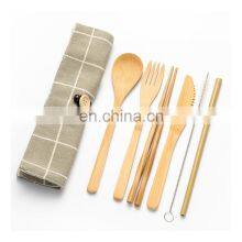 Tableware Set Bamboo Cutlery Set Wood Straw With Travel Cloth Bag Wooden Spoon Fork Knife Dinnerware Wholesale Bamboo thumbnail-3