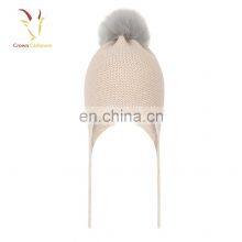 Winter Babies Ear Flap Knitted Beanie Hats With Fur Balls