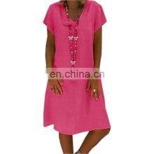 Custom LOGO Women Summer T-shirt Dresses Casual Loose Swing Flare Short Sleeve Beach V-neck Plus Size Tank Tops Dress S-5XL thumbnail-2