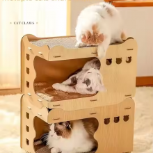MEOW LOVE Double Deck Cat Home Cat Scratching Board Wooden Pet Supplies Foldable Cat House thumbnail-2