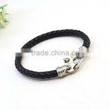 Stainless Steel Lock Bracelets for Women Genuine Black Leather Bracelets thumbnail-2