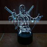 3D Optical Night Light Deadpool 7 RGB Light Colors 10 LEDs AA Battery or DC 5V Mixed Lot thumbnail-2