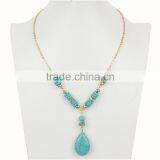 Gold-plated Multilayer Thin Chain Turquoise Beaded Necklace Pendant Necklace thumbnail-2