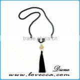 Single Layer Long Chain Black Agate Bead Tassel Fashion Necklace