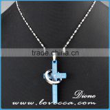 Top quality dubai custom stainless steel cross pendant link silver ring necklace