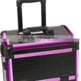 Black Makeup Pro Rolling Trolley Case- Purple Trim, Large Storage & Tray thumbnail-4
