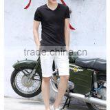 Mercerized Cotton Male Pure Color V-neck T-shirts thumbnail-1
