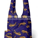 Assorted Color ECO Handle Grocery Trendy Sturdy Foldable Pocket Tote Bag Folded up and Stored in a Small Carrying Pouch
