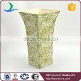 Square Lime Green Landscape Motif Stoneware Hand Made Vases thumbnail-1