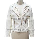 Studs Womens Leather Jackets,round Collar Faux Leather Jacket for Women thumbnail-1