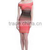 2015 New Arrival Slash Sleeve Pink/Green Gradient Bandage Dress Brand Hot Cocktail Party Slim Dress thumbnail-1