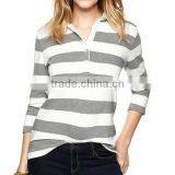 WOMEN'S LONG SLEEVE STRIPED RUGBY POLO