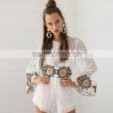 Runwaylover 5425 Ladies Hot Sale Ladies Backless Mesh Embroider Playsuit thumbnail-1