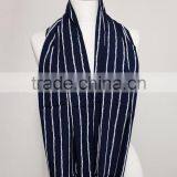 White Stripes on Navy Blue Infinity Scarf, Loop Scarf Circle Scarf Gift Ideas for Her, Spring - Summer - Fall - Winter Session thumbnail-4