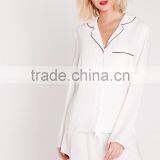 New Arrival Contrast Pipi Pyjama Set Wholesale Adult Women Pajama White thumbnail-4