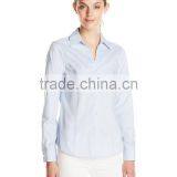 Ladies Loose Casual White/pink Light Blue Long Sleeve Shirt/blouse thumbnail-2