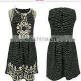 2017 Summer Casual Knitted Dress Border Embroidered Dot Printed Sleeveless Braces Dress for Women thumbnail-3