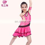 Exciting shiny glittery fabric professional children kids latin dance skirt with arm bands for girls ET-109