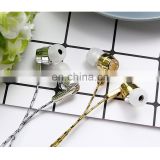 Fashion Bright Plating Wired Earphone Cell Phone In-ear Headset Gold/Silver With Microphone