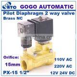 GOGO Normally Closed 2 Way Pilot Diaphragm Brass Electric 12v 24v 110v 220v Water Solenoid Valve Air 1/2" BSP 15mm PX-15 NBR thumbnail-3