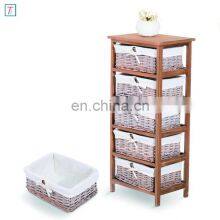 5 Drawer Storage Unit Wooden Frame With Wicker Woven Baskets Household Cabinet Chest thumbnail-1
