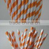 Decorative Orange Stripe Paper Drinking Straws With FDA