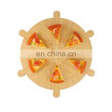 16.5inch Double Side Round Pizza Divisible Tray Bamboo Pizza Board 6pcs/Set Wood Pizza Peel With Handle thumbnail-2