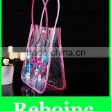 Clear Big PVC Cosmetic Bag With Red Zipper And Handle