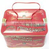 Red Square Design Hot Sale Tin Box With Handle