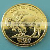 A93 1 Gram 999 Fine Silver Gold Plated Buffalo, Indian Round Coin thumbnail-1