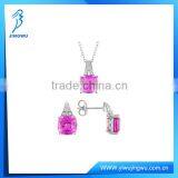 925 Sterling Silver Pink Diamond Stone Necklace And Earring Stud thumbnail-1