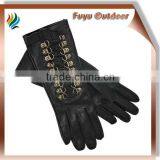 Fast Shipping ZHEJIANG Long Black Windproof Cowhide Plain Style Lined Women Leather Long Gloves