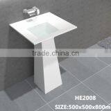 Solid Surface Stone Resin Square Free Standing Pedestal Resin Wash Basin,,Artificial Stone Freestanding Washing Basin thumbnail-1