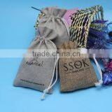 Eco fancy cheap mini drawstring jute linen bags for gift