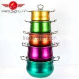 Hot Selling 5pcs Colorized Drum-shaped Stainless Steel Soup Pot Kitchen Cookware With Decal thumbnail-1